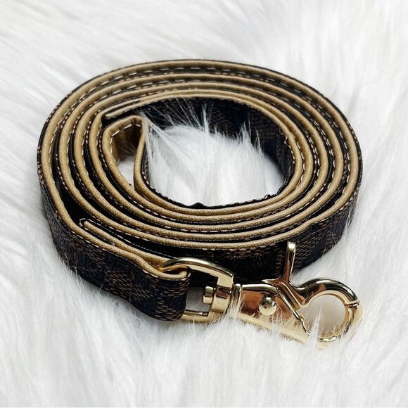 Chewy Louis Leather Dog Leash Brown & Black With Gold Hardware 4 Feet - Picture 2 of 7